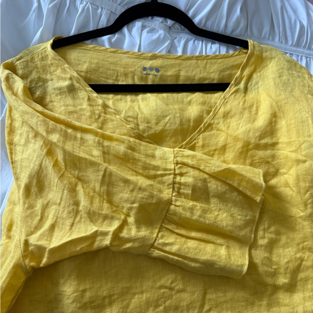 Anthropologie Three Dots Yellow Linen Women's Top